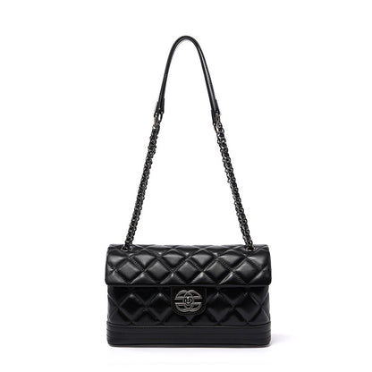 2025 Leather small square bag, first layer cowhide versatile chain women's bag, fashion diamond single shoulder messenger bag