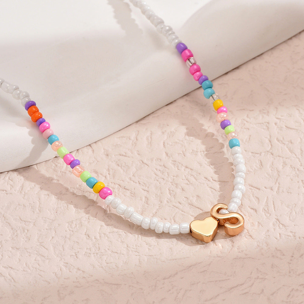 Nz2846 HOT and NEW Cross Border Color Bead 26 Letter Beaded Necklace for Women New Creative Niche Necklace Clavicle Chain