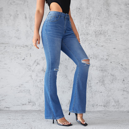VAKKV 2025 New popular  ripped micro-pull women's jeans slim-fitting and thin high-waisted elastic pants are in stock.
