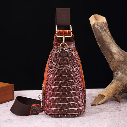 VAKKV 2025 retro fashion wide shoulder straps women's breast bag fanny pack messenger bag crocodile pattern Brahman  New