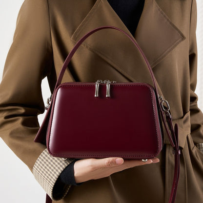 2025 Commuter leather small square bag versatile portable women's bag popular autumn and winter new niche design shoulder messenger bag