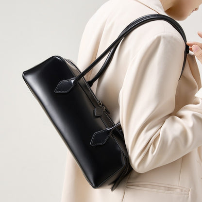 2025 niche design armpit bag large capacity versatile long baguette women's bag commuter cowhide handbag