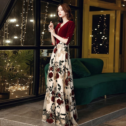 VAKKV Plus Size Toast Clothing New Autumn and Winter Wine Red Velvet 100.00kg Plump Girls Slim Fit Slimming Bride Wedding Family Visiting Shoes
