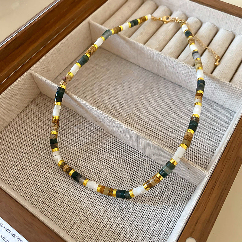 New Chinese Style Light Luxury Agate Pearl Crystal Necklace Versatile High-Grade Clavicle Chain Niche Ethnic Style Jewelry Wholesale