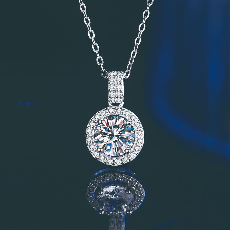 S925 Sterling Silver 1 Karat Moissanite round Necklace for Women  Cross Border Fashion Zircon Pendant Ornaments Wholesale