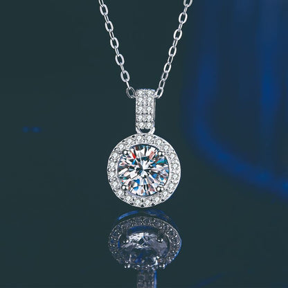 S925 Sterling Silver 1 Karat Moissanite round Necklace for Women  Cross Border Fashion Zircon Pendant Ornaments Wholesale
