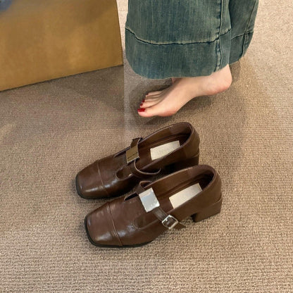2025  Hot style retro light mouth single shoes women's middle heel autumn and winter new  high heels fashion thick heel Mary Jane small leather shoes