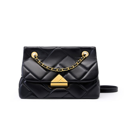 VAKKV 2025 Women's bag popular new first-layer cowhide rhombus chain bag underarm messenger bag black leather women's bag