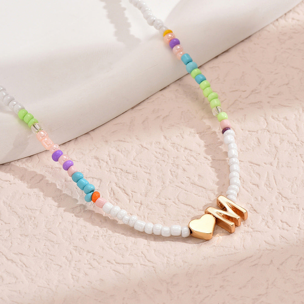 Nz2846 HOT and NEW Cross Border Color Bead 26 Letter Beaded Necklace for Women New Creative Niche Necklace Clavicle Chain