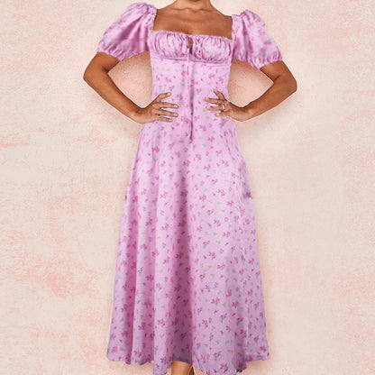 2024  European and American Women's Clothing Summer New Printed  Floral Backless Slim Fit Sleeveless Split Dress