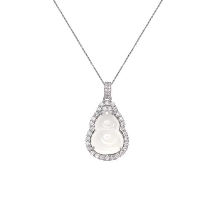 S925 Sterling Silver High Ice Chalcedony Gourd Necklace National Fashion Necklace Ornament Fu Green Gourd White Ice Transparent Jade Fashion Elegant