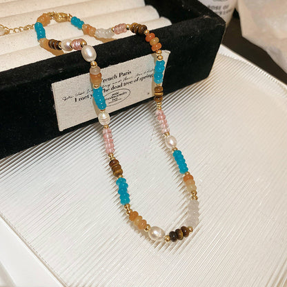 New Chinese Style Light Luxury Agate Pearl Crystal Necklace Versatile High-Grade Clavicle Chain Niche Ethnic Style Jewelry Wholesale