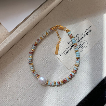 vakkv Natural Color Jasper Dopamine Pearl Necklace for Women Spring and Summer All-Match High Sense Niche Clavicle Necklace Ornament