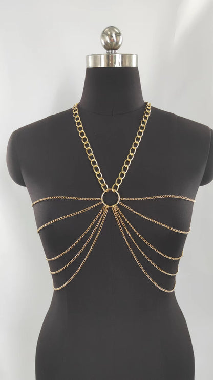 2025  MW3051 2025 vest fashion small ring connected with multiple fringed chains neck top small vest body chain