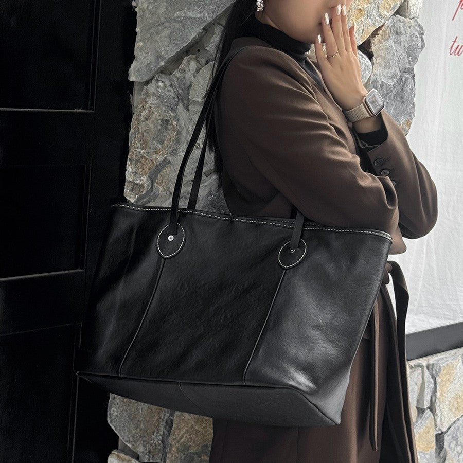 2025 Commuter big bag  autumn and winter new first-layer cowhide versatile women's bag shoulder tote bag fashion underarm bag