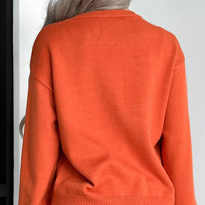 popular New  Cross-border Halloween Knitted Top Women's Crew Neck Long Sleeve Fashion Versatile Jacquard Sweater Women
