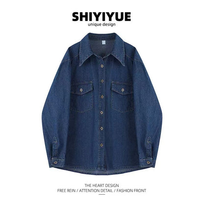 The wind blows in the middle of summer, Zhao Liying, the same blue denim shirt for women's 2025 spring and summer loose stacking shirts and tops