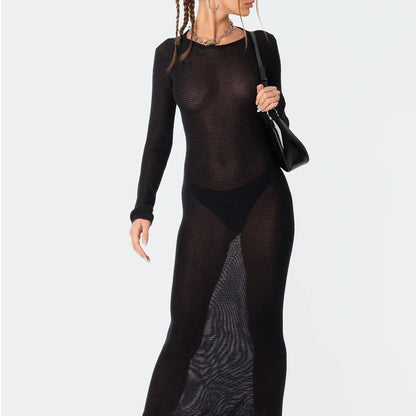 New new women's clothing nightclub sexy backless tight-fitting perspective sex blouse knitted dress women's wholesale