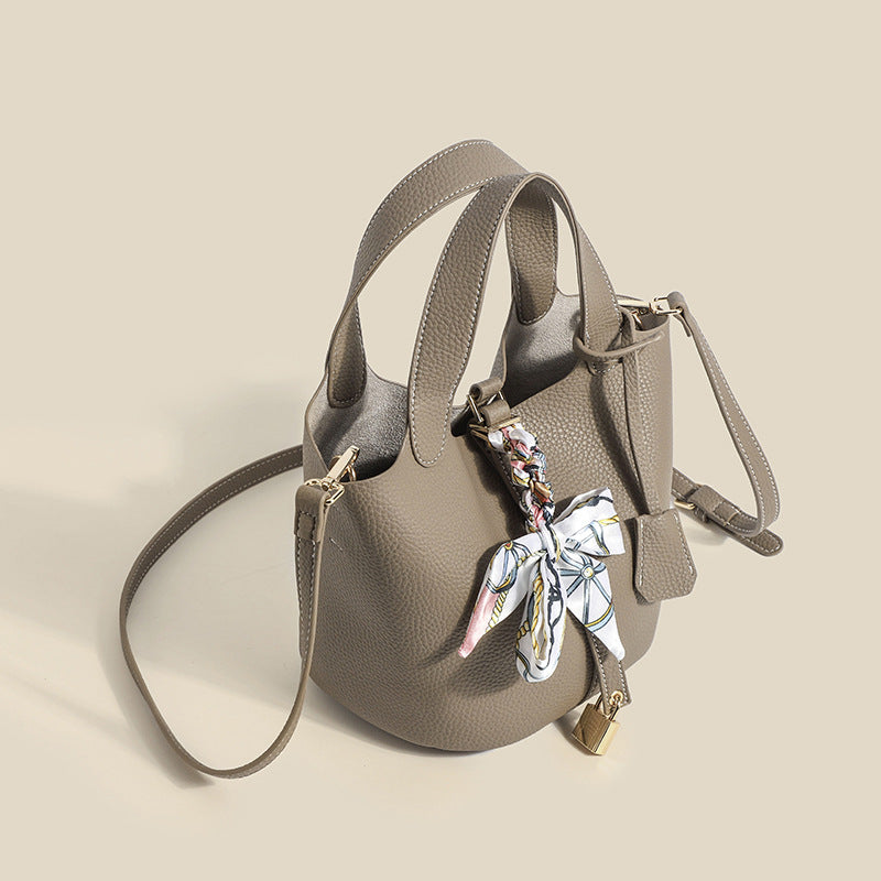 2025 popular New Women's Bag Lychee Pattern Soft Leather Vegetable Basket Bag Fashion Shoulder Bag Simple Versatile Handbag Bucket Bag