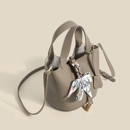 2025 popular New Women's Bag Lychee Pattern Soft Leather Vegetable Basket Bag Fashion Shoulder Bag Simple Versatile Handbag Bucket Bag