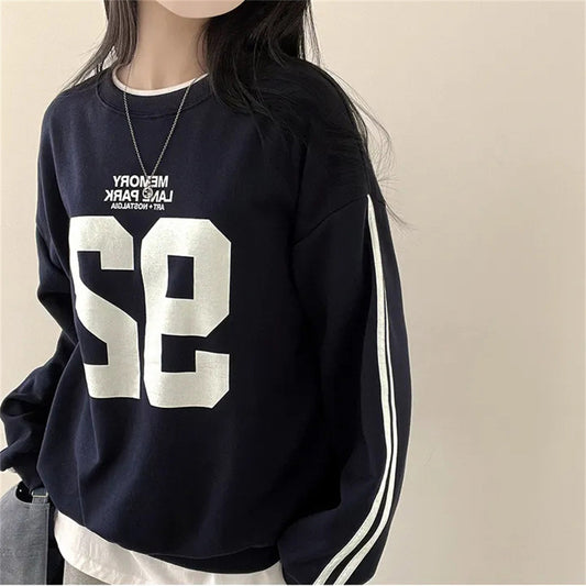 VAKKV Manufacturer casual loose Korean version sweater women's top student popular autumn new product round neck sleeve splicing letter model