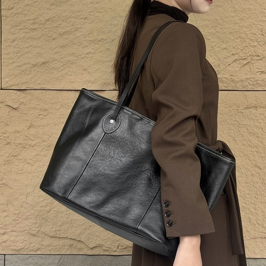 2025 Commuter big bag  autumn and winter new first-layer cowhide versatile women's bag shoulder tote bag fashion underarm bag