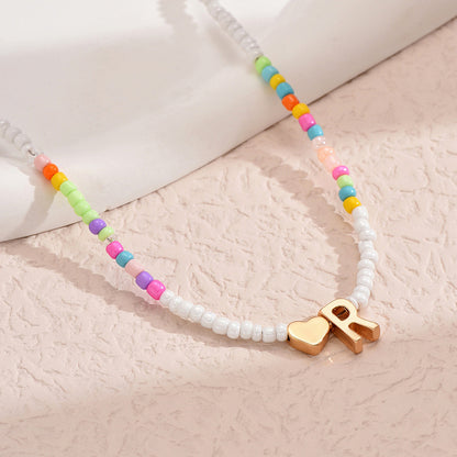 Nz2846 HOT and NEW Cross Border Color Bead 26 Letter Beaded Necklace for Women New Creative Niche Necklace Clavicle Chain