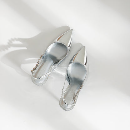 Low-Cut Silver Classy High Heels Women's Stiletto Heel High-Grade Daily Wear  Beautiful Word with Pointed Toe Pumps
