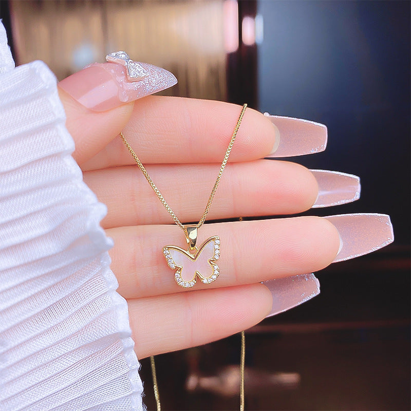 18K Thick Gold Color Retaining Quality Affordable Luxury Style Pearl Shell Necklace Korean Style Affordable Luxury Fashion High-Grade Clavicle Necklace