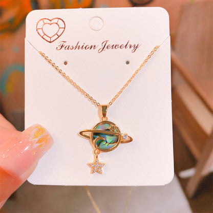 18K Thick Gold Color Retaining Quality Affordable Luxury Style Pearl Shell Necklace Korean Style Affordable Luxury Fashion High-Grade Clavicle Necklace