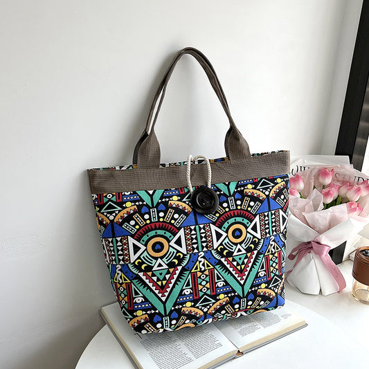 VAKKV New canvas bag ethnic style big bag fashionable simple large capacity tote bag female bag student tutoring bag hand
