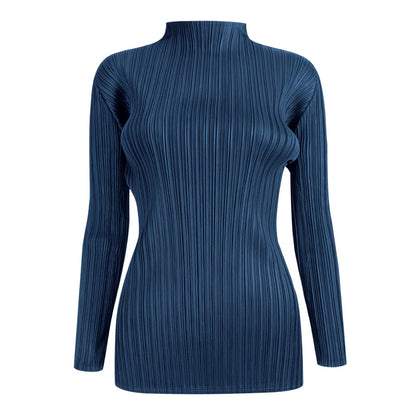 Miyake simple classic pleated women's clothing long-sleeved top spring short-sleeved stand-up collar T-shirt, one piece will be sent on behalf of others.