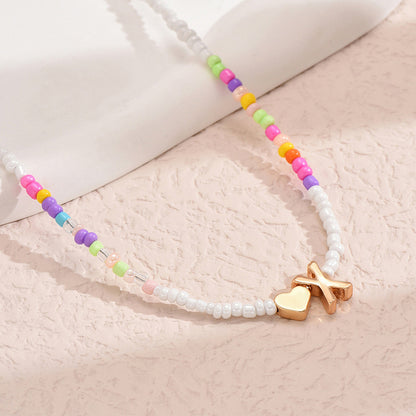 Nz2846 HOT and NEW Cross Border Color Bead 26 Letter Beaded Necklace for Women New Creative Niche Necklace Clavicle Chain