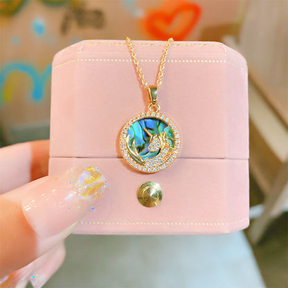 18K Thick Gold Color Retaining Quality Affordable Luxury Style Pearl Shell Necklace Korean Style Affordable Luxury Fashion High-Grade Clavicle Necklace