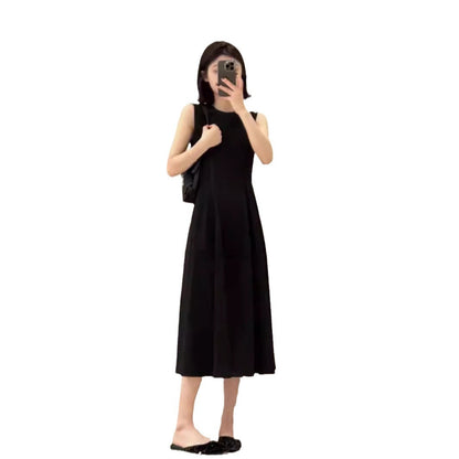 Black High-End Exquisite Dress  Spring New Women's Hepburn Style Slimming Vest Long Dress with High Texture
