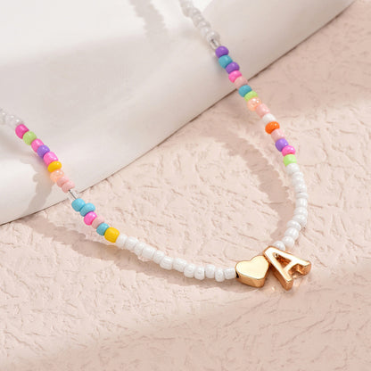 Nz2846 HOT and NEW Cross Border Color Bead 26 Letter Beaded Necklace for Women New Creative Niche Necklace Clavicle Chain