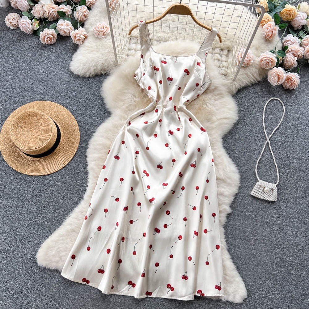 VAKKV Sexy A line Sleeveless Silk Satin Beach Summer Holiday Dress P249