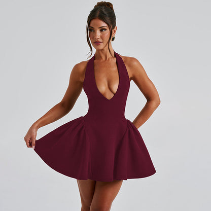 VAKKV 2025 popular autumn and winter new  style New women's clothing sexy deep V neck strap solid color sleeveless slim dress