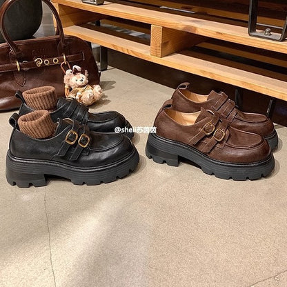 2025 Cowhide version~ Su Yinyin's same style has a height increase of 6cm, washed horse leather, small gold buckle, thick heel and thick sole, Loafu single shoes, women's leather shoes.