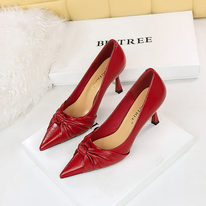 2025 886-1 [Customized] Nightclub Skinny Thin Heel Super High Heel Shallow Mouth Pointed Bow Single Shoes High Heels Women's Shoes