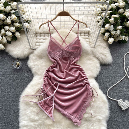 VAKKV Sexy Spaghetti Straps Lace Short Dress Summer Women Holiday Dress P253