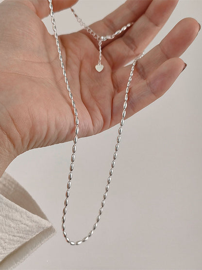 S925 Sterling Silver Rice Grain Olive Beads Necklace Choker Women's Simple Ins Personality Twin High Sense Ball Clavicle Chain