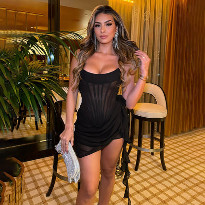 2025  ins New hot-selling new dress, tube top, perspective sleeveless short dress, sexy spice tight dress