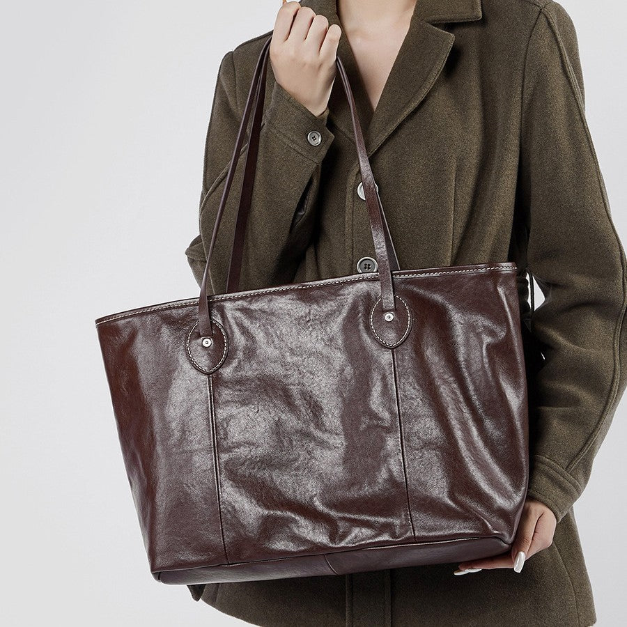 2025 Commuter big bag  autumn and winter new first-layer cowhide versatile women's bag shoulder tote bag fashion underarm bag
