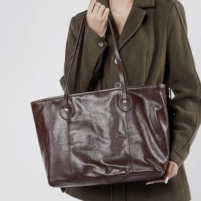 2025 Commuter big bag  autumn and winter new first-layer cowhide versatile women's bag shoulder tote bag fashion underarm bag
