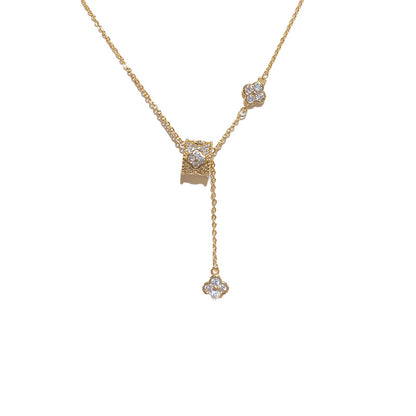 Light Luxury Minority Design High-Grade Small Waist Four-Leaf Flower Necklace Tassel Sweet Refined Stylish and Versatile Clavicle Chain