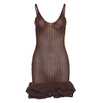 European and American Style 2024 Summer New Women's Sexy Hot Girl Strap Backless V-neck Low-Cut High Waist Bud Dress