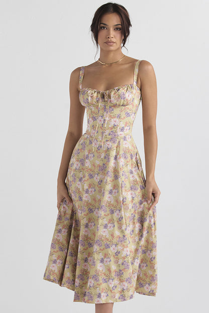 Fashion Suspender Skirt 2024 European and American Style Summer New Floral Print Large Swing Dress with Straps