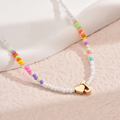 Nz2846 HOT and NEW Cross Border Color Bead 26 Letter Beaded Necklace for Women New Creative Niche Necklace Clavicle Chain