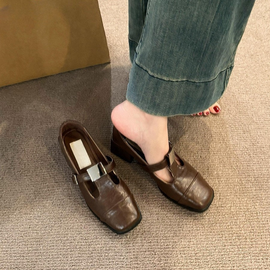 2025  Hot style retro light mouth single shoes women's middle heel autumn and winter new  high heels fashion thick heel Mary Jane small leather shoes